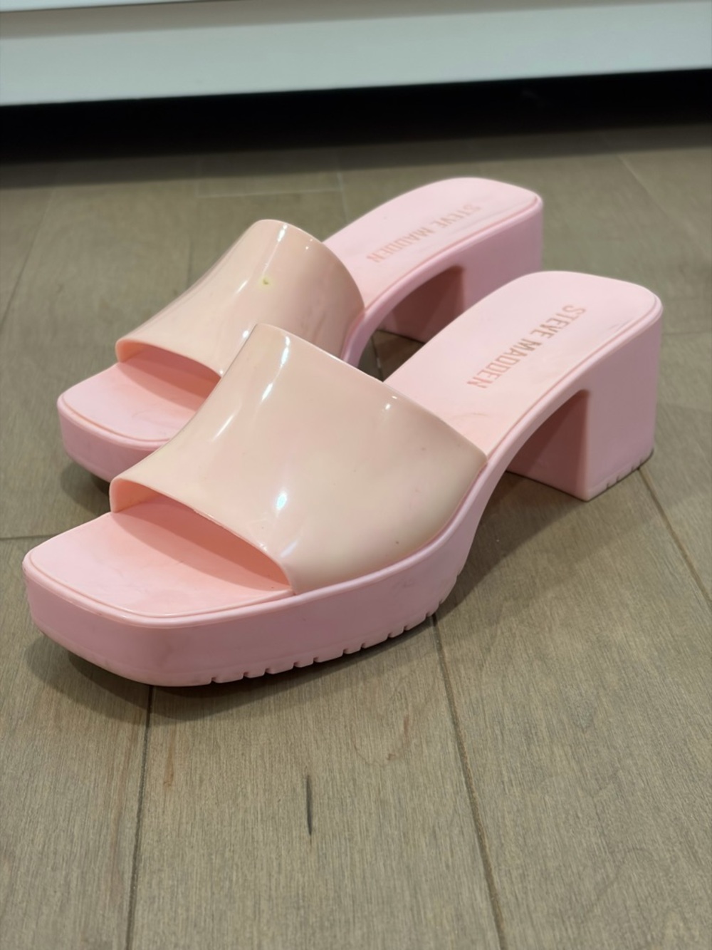 Steve Madden Blush Pink Patent Platform Slide Sandals